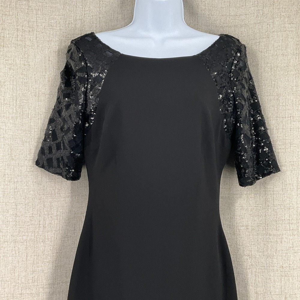 Calvin Klein Sheath Dress Women  4 Black Sequin Sleeve V-Back Cocktail Evening - Picture 4 of 13